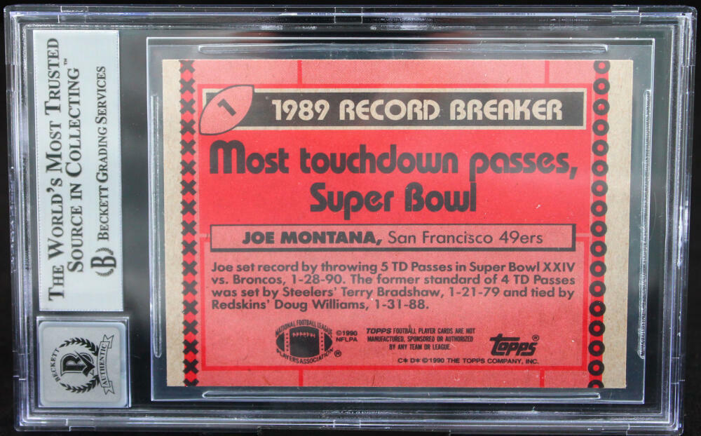 1990 Topps Disclaimer Back #1 Joe Montana Auto SF 49ers BGS Autograph 10