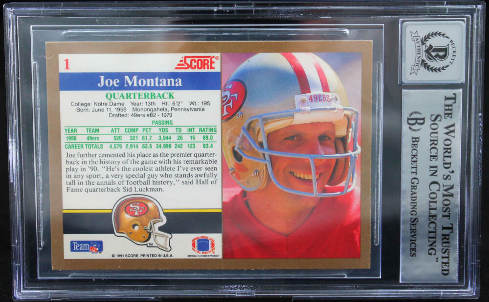1991 Score #1 Joe Montana Auto San Francisco 49ers BGS Autograph 10