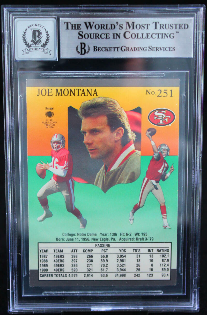 1991 Ultra #251 Joe Montana Auto San Francisco 49ers BGS Autograph 10