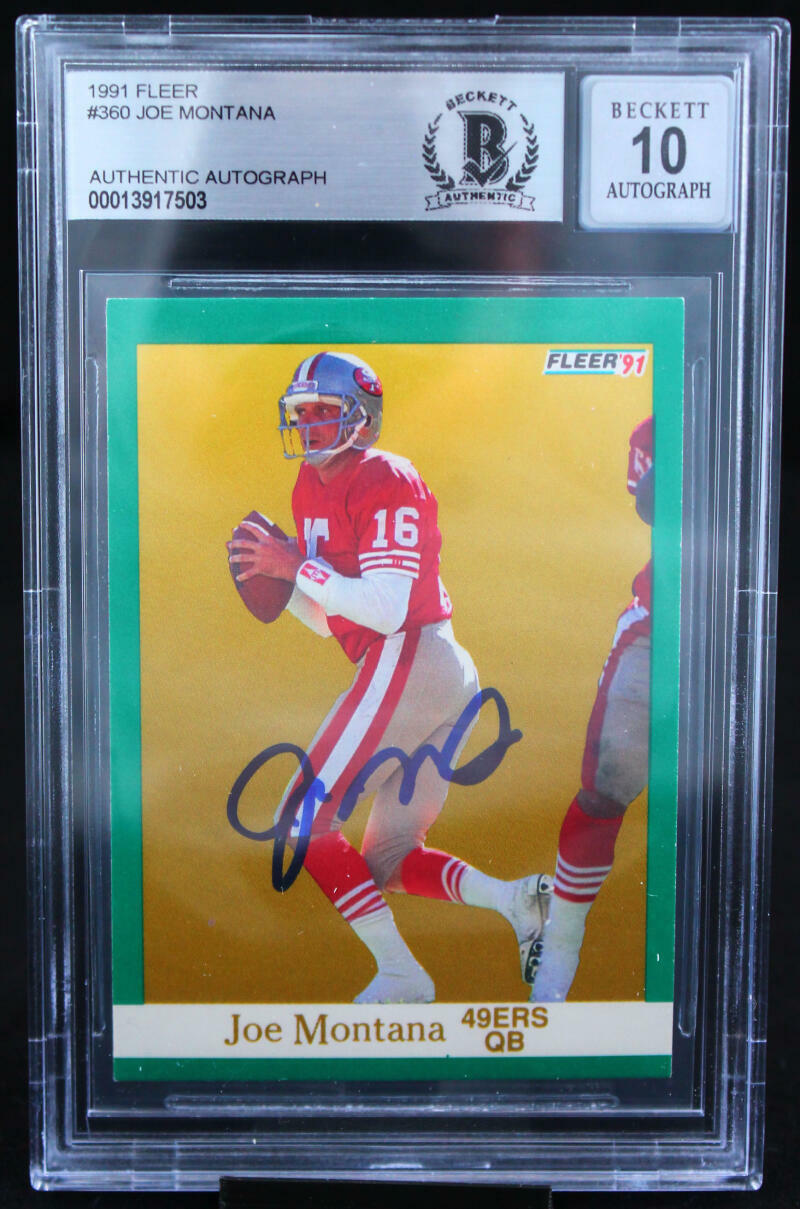 1991 Fleer #360 Joe Montana Auto San Francisco 49ers BGS Autograph 10