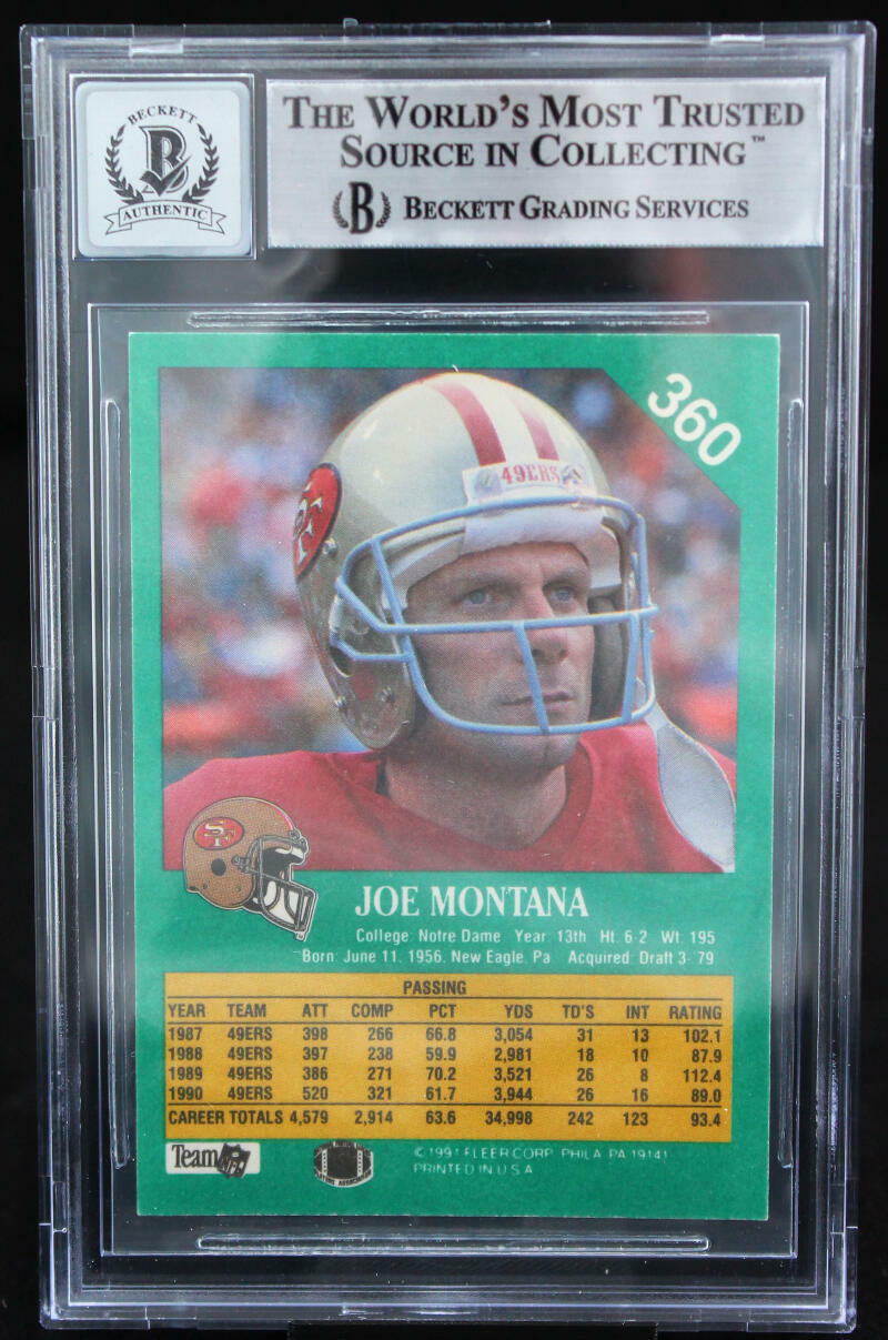 1991 Fleer #360 Joe Montana Auto San Francisco 49ers BGS Autograph 10