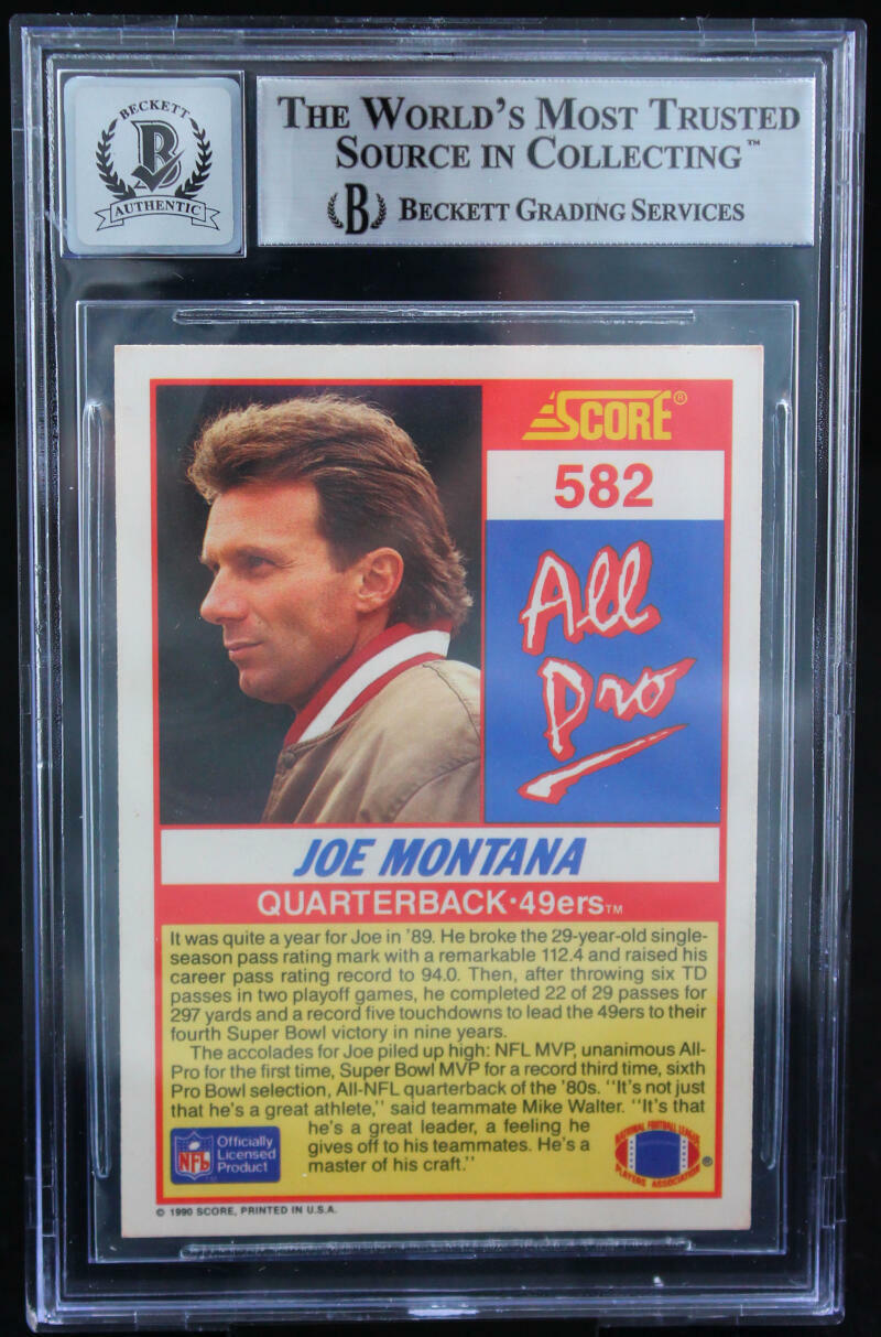 1990 Score #582 Joe Montana Auto San Francisco 49ers BGS Autograph 10
