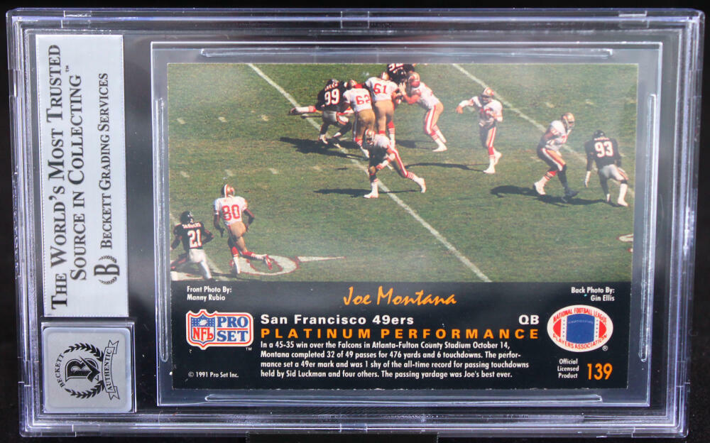 1991 Pro Set Platinum #139 Joe Montana Auto San Francisco 49ers BGS Autograph 10