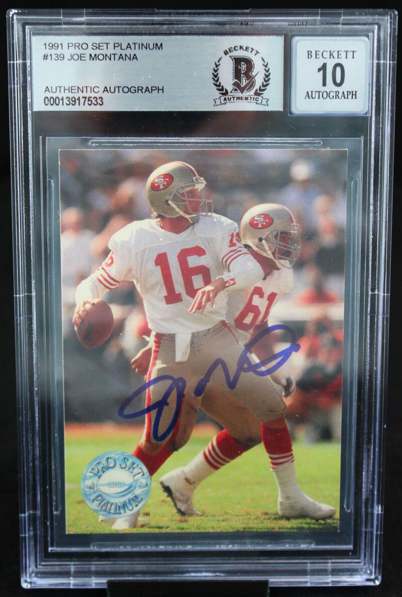 1991 Pro Set Platinum #139 Joe Montana Auto San Francisco 49ers BGS Autograph 10