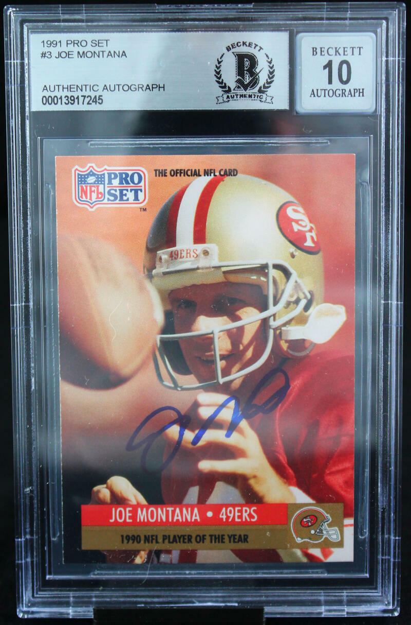 1991 Pro Set #3 Joe Montana Auto San Francisco 49ers BGS Autograph 10