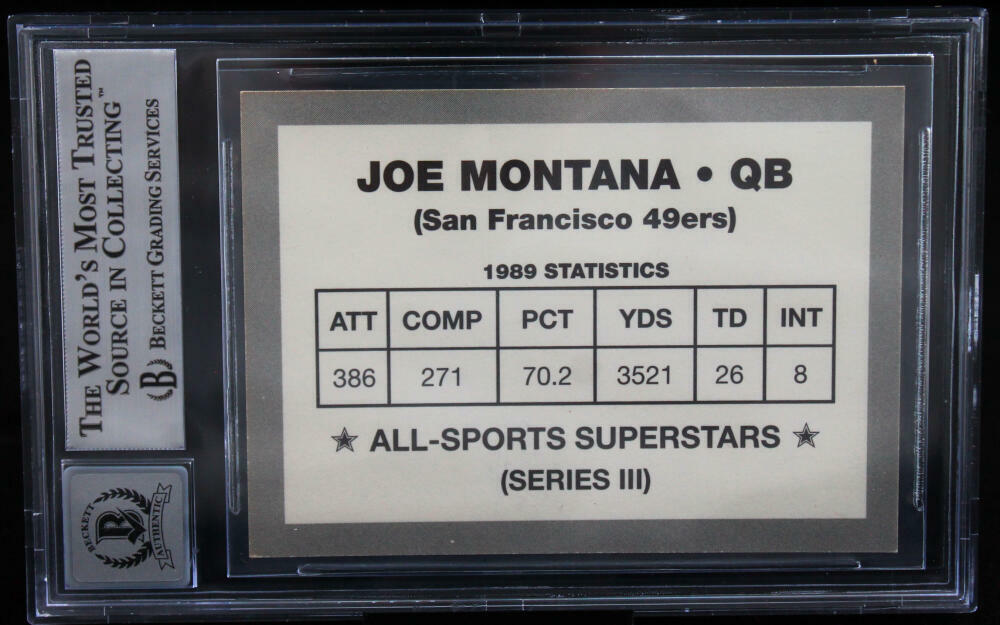1989-90 All-Sport Superstars #SERIES 3 Joe Montana SF 49ers BGS Autograph 10