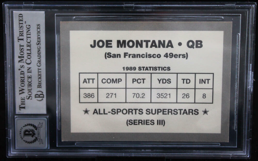 1989-90 All-Sport Superstars #SERIES 3 Joe Montana SF 49ers BGS Autograph 10