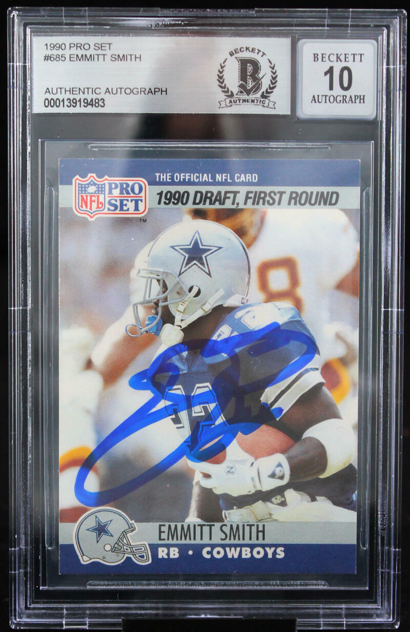 1990 Pro Set #685 Emmitt Smith Auto Dallas Cowboys BGS Autograph 10