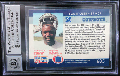 1990 Pro Set #685 Emmitt Smith Auto Dallas Cowboys BGS Autograph 10