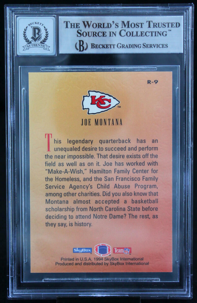 1994 Skybox Premium Revolution #R9 Joe Montana Kansas Chiefs BGS Autograph 10