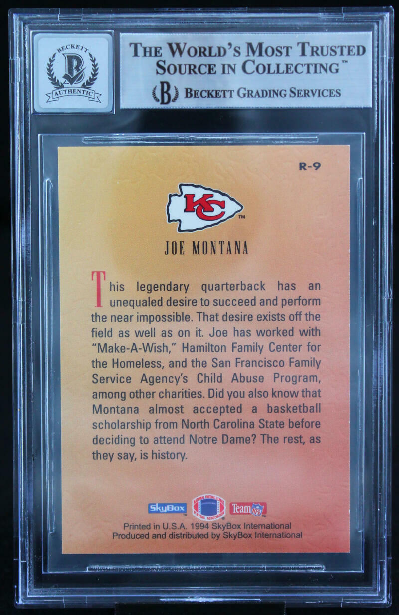 1994 Skybox Premium Revolution #R9 Joe Montana Kansas Chiefs BGS Autograph 10