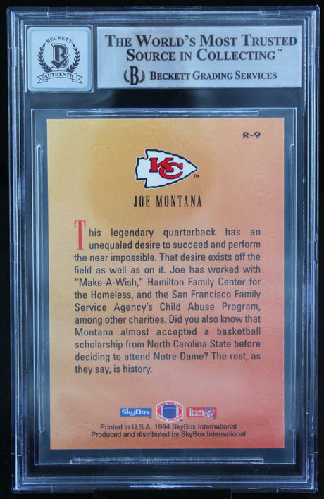 1994 Skybox Premium Revolution #R9 Joe Montana Kansas Chiefs BGS Autograph 10