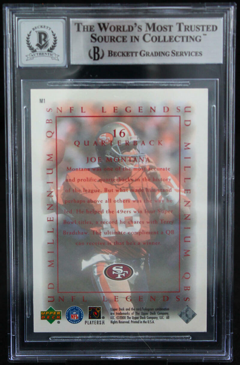 2000 UD Legends Millenium QBs #M1 Joe Montana Auto SF 49ers BGS Autograph 10
