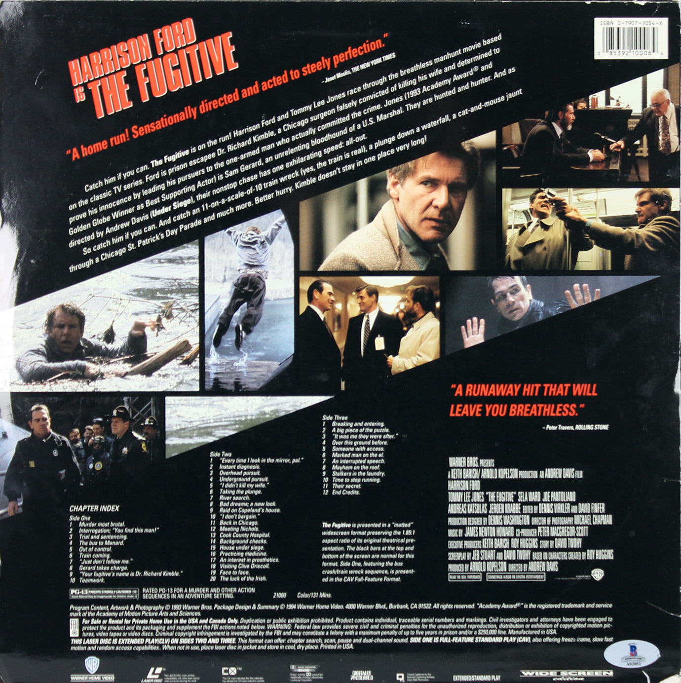 Harrison Ford Authentic Signed The Fugitive Laserdisc Cover w/ Disc BAS #A02051