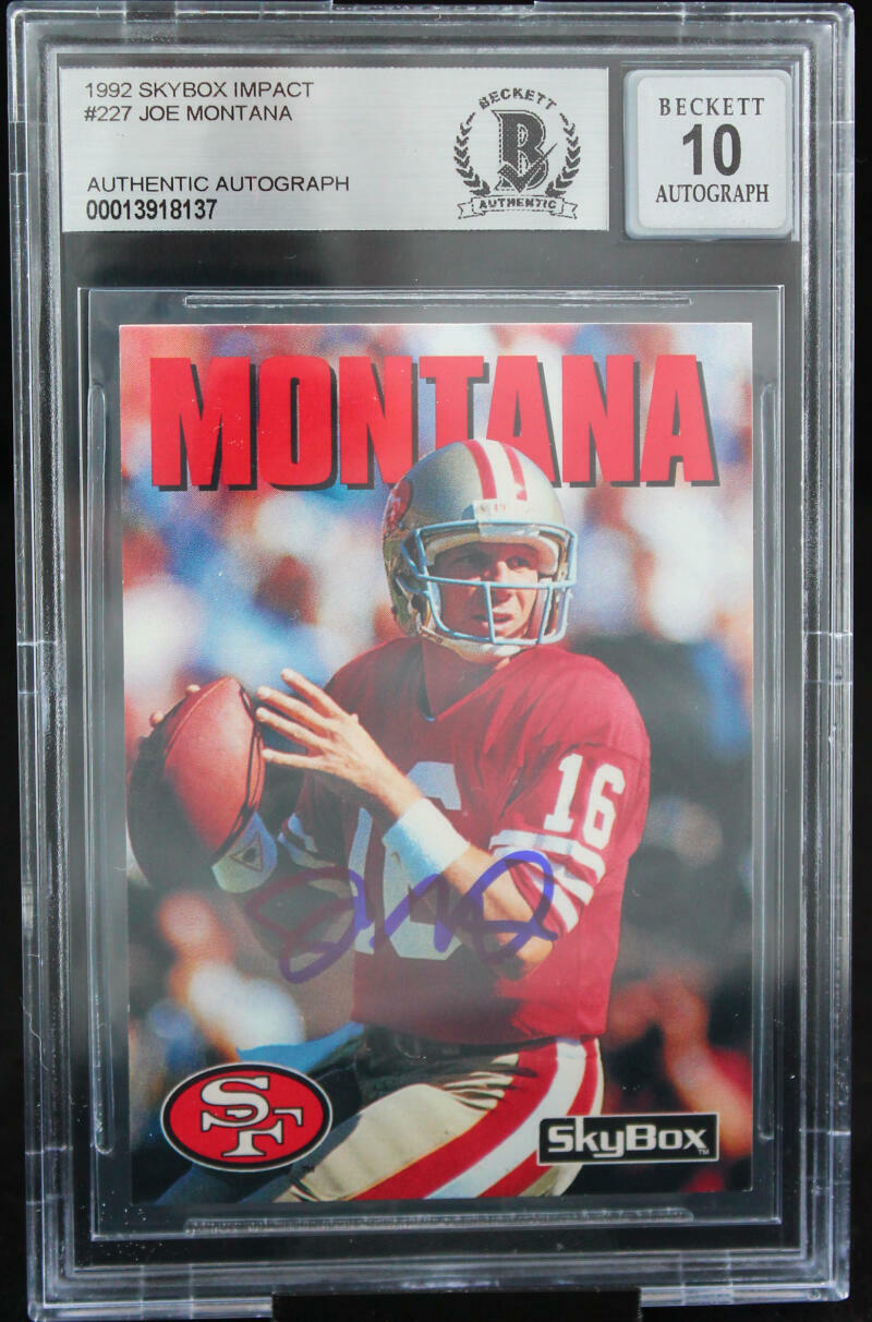 1992 Skybox Impact #227 Joe Montana Auto San Francisco 49ers BGS Autograph 10
