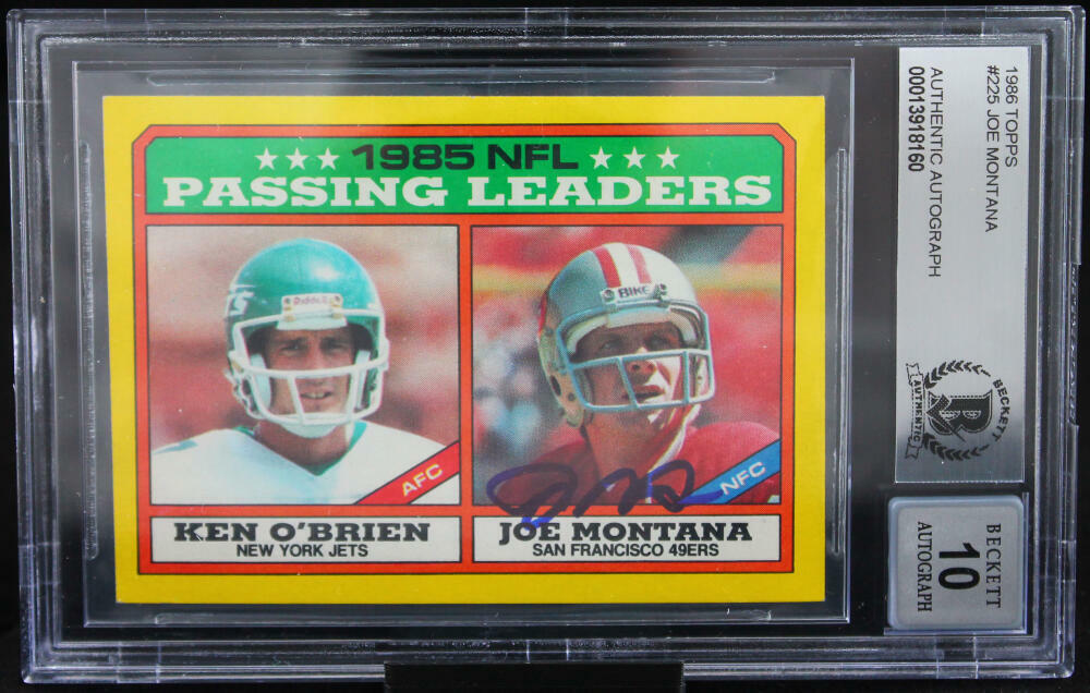 1986 Topps #225 Joe Montana Auto San Francisco 49ers BGS Autograph 10
