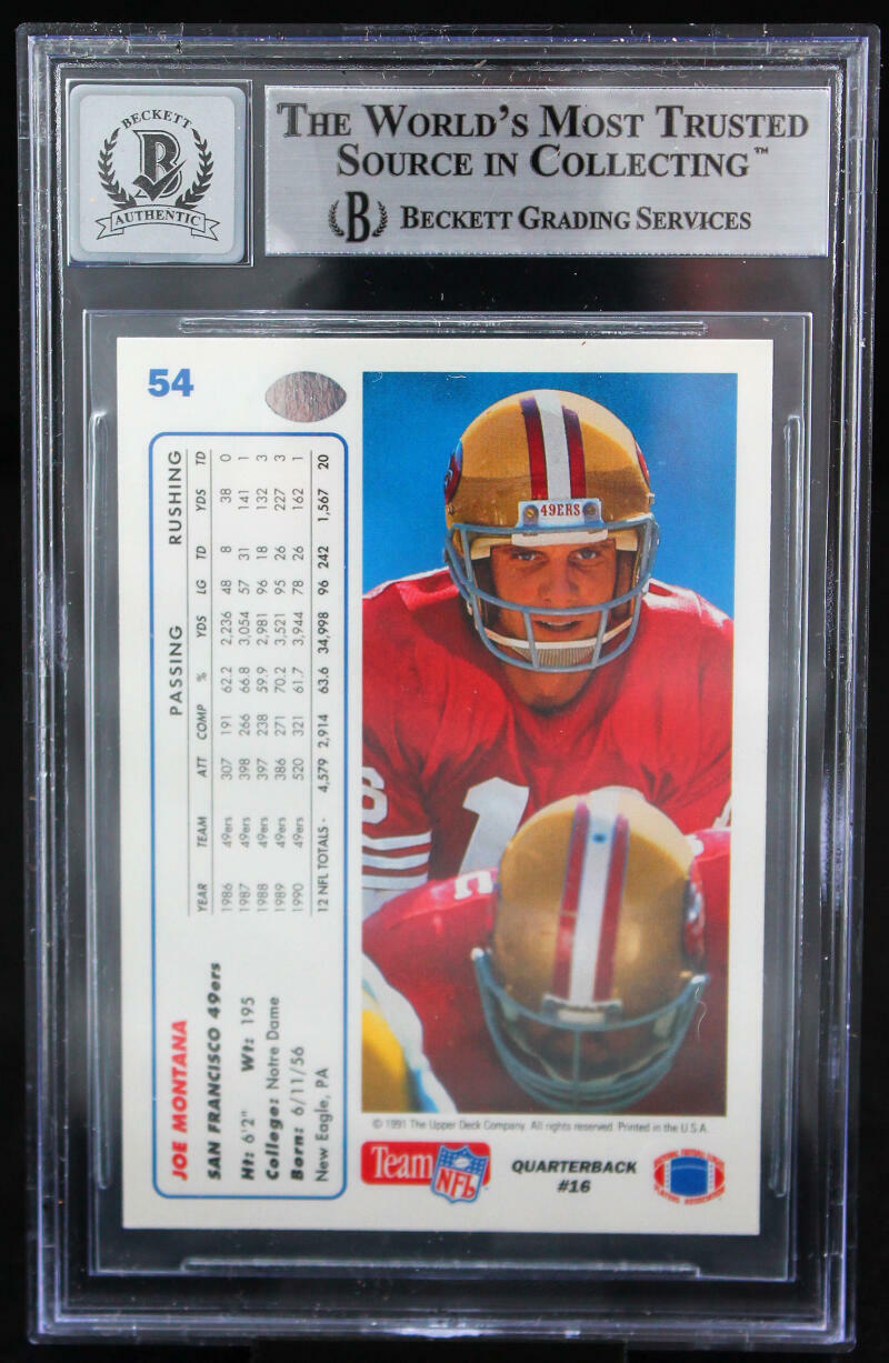 1991 Upper Deck #54 Joe Montana Auto San Francisco 49ers BGS Autograph 10