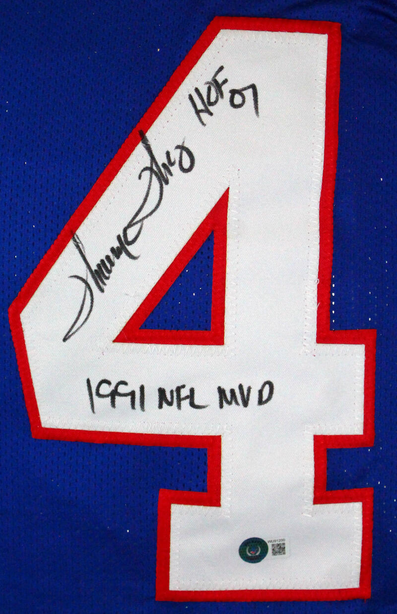 Thurman Thomas Autographed Blue Pro Style Jersey w/2 Insc.-Beckett W Hologram