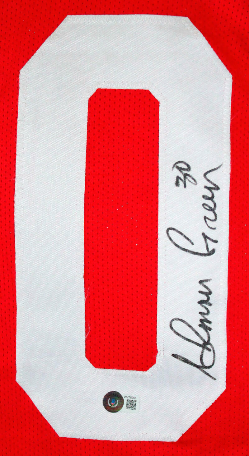 Ahman Green Autographed Red College Style Jersey-Beckett W Hologram *Black