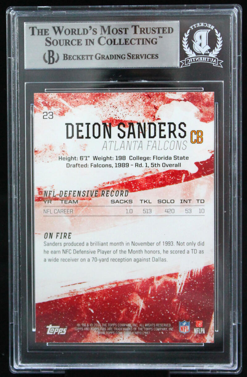 2014 Topps Fire #23 Deion Sanders Auto Atlanta Falcons Autograph Beckett Auth