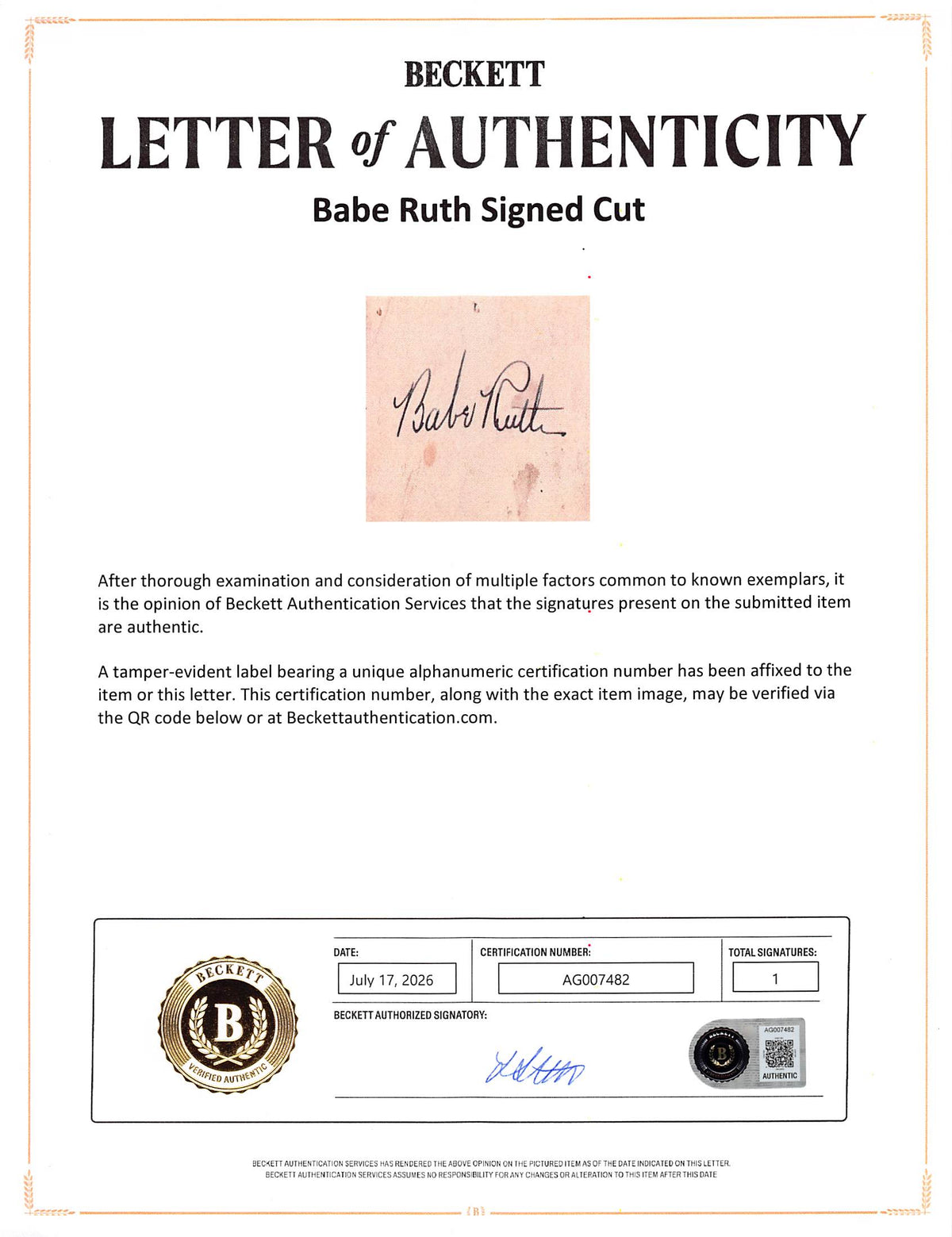 Yankees Babe Ruth Authentic Signed 2x3.5 Cut Signature PSA & BAS Slabbed