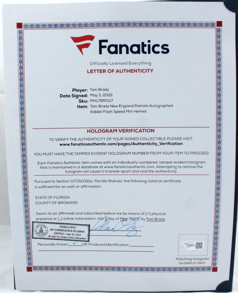 Tom Brady Signed New England Patriots Flash Speed Mini Helmet- Fanatics/LOA