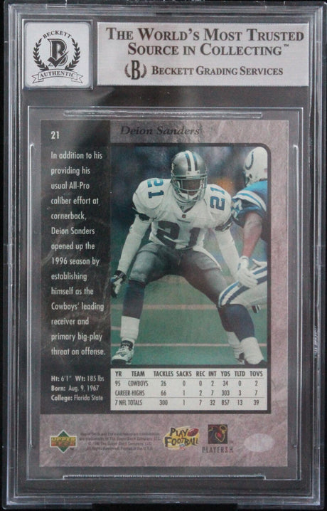 1996 SP #21 Deion Sanders Auto Dallas Cowboys BGS Autograph 10