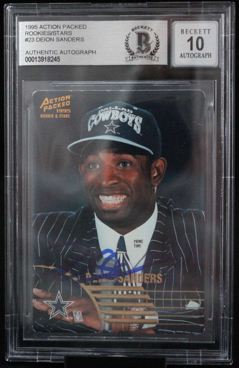 1995 Action Packed Rookies/Stars #23 Deion Sanders Cowboys BGS Autograph 10