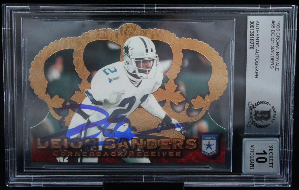 1996 Crown Royale #55 Deion Sanders Dallas Cowboys BGS Autograph 10