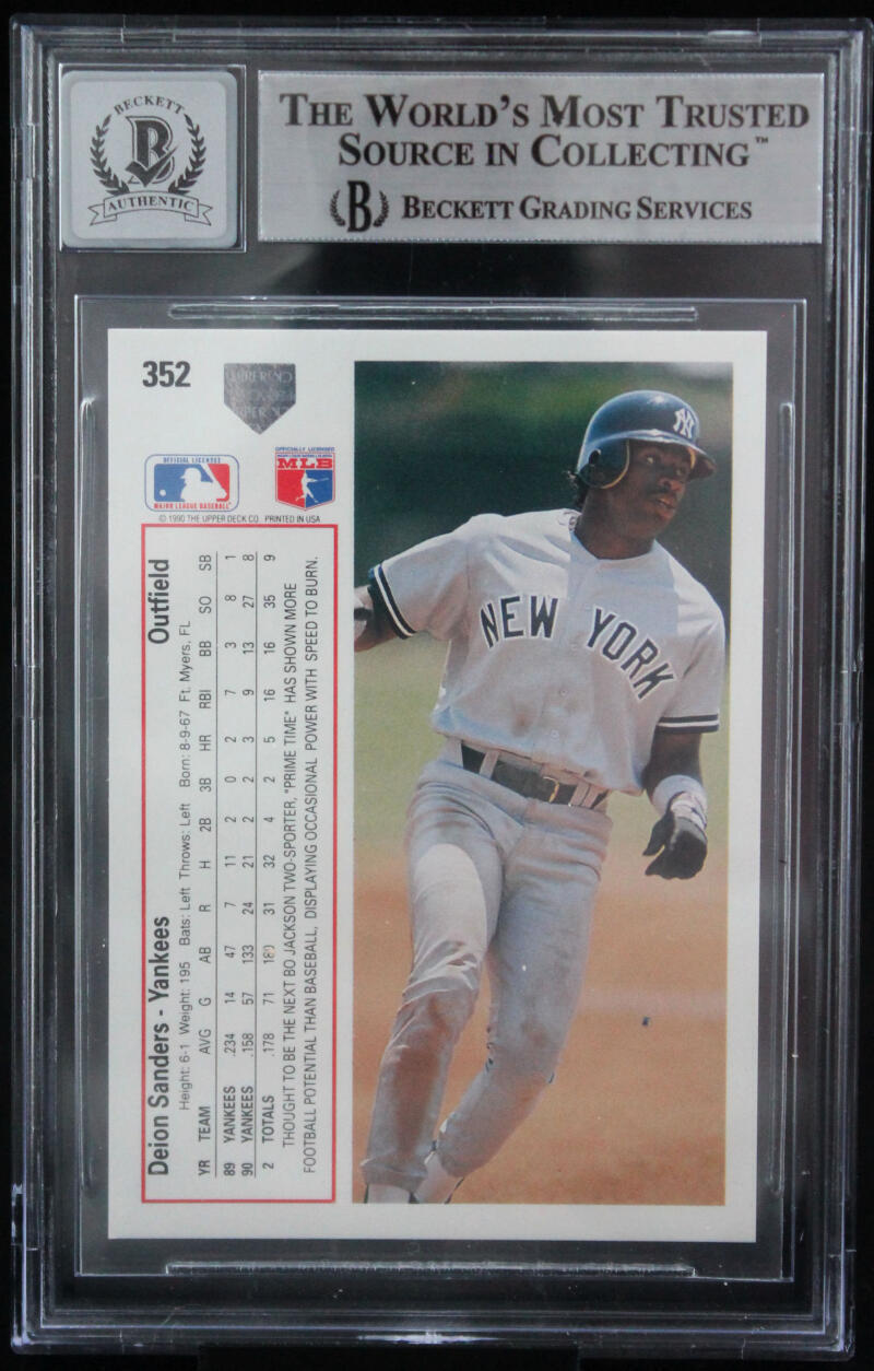 1991 Upper Deck #352 Deion Sanders New York Yankees BGS Autograph 10