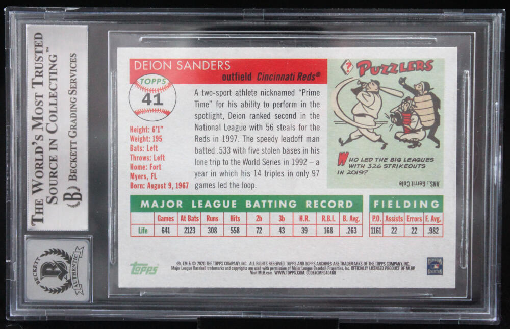 2020 Topps Archives #41 Deion Sanders Dallas Cowboys BGS Autograph 10
