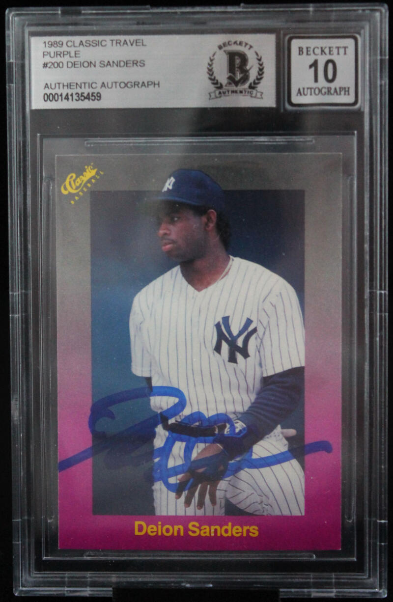 1989 Classic Travel Purple #200 Deion Sanders New York Yankees BGS Autograph 10