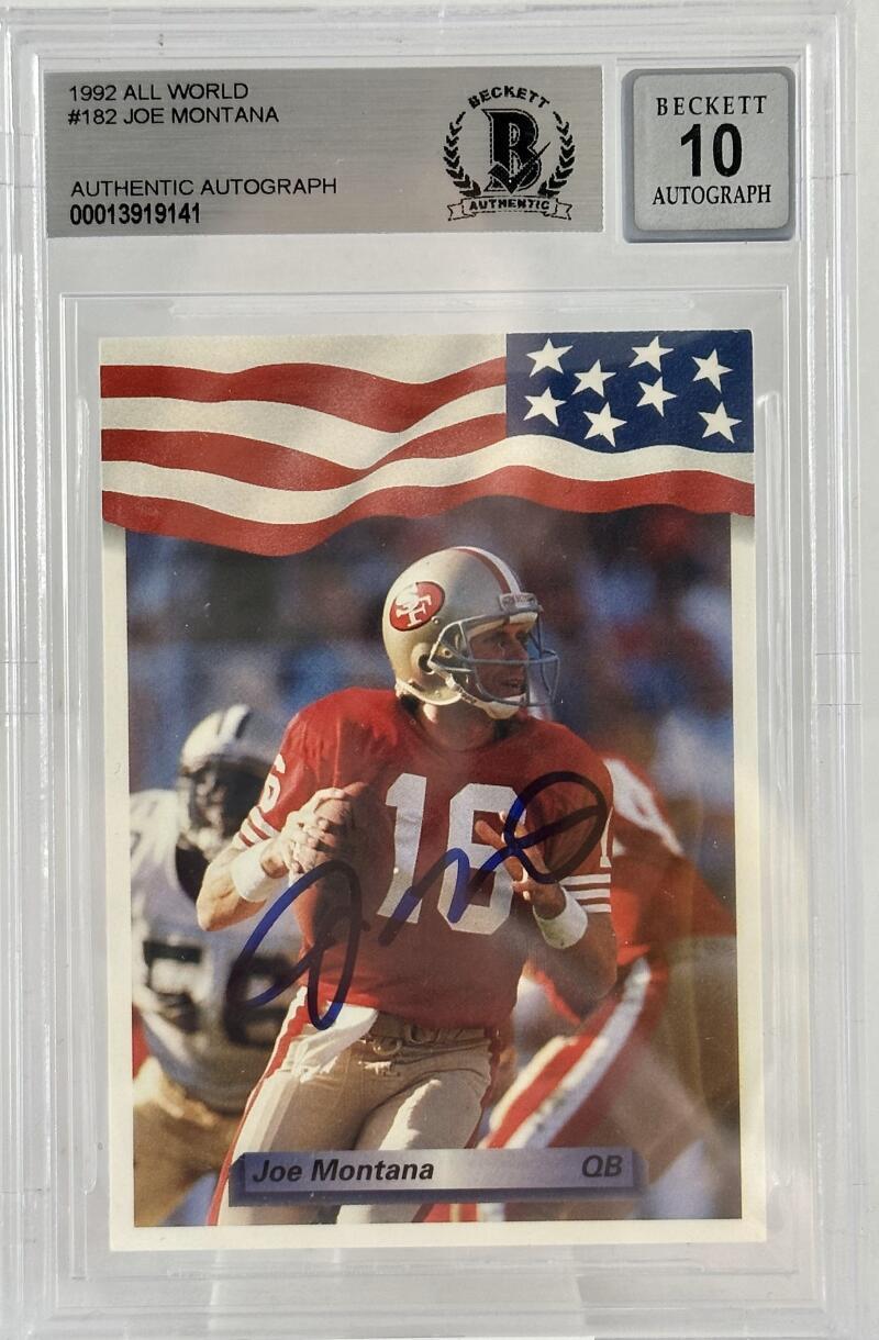 1992 All World #182 Joe Montana Auto San Francisco 49ers BGS Autograph 10