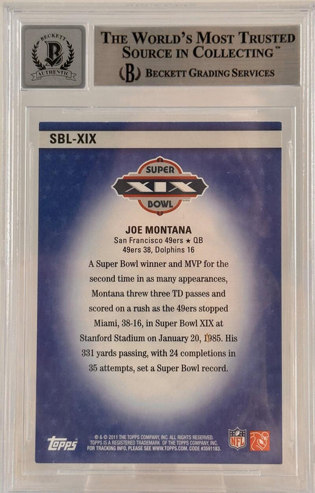 2011 Topps Super Bowl Legends #SBLXIX Joe Montana 49ers BGS Autograph 10