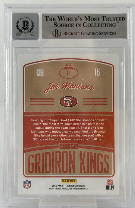2016 Donruss All Time Gridiron Kings #11 Joe Montana Auto 49ers BGS Autograph 10