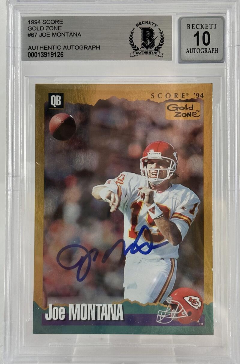 1994 Score Gold Zone #67 Joe Montana Auto Kansas City Chiefs BGS Autograph 10