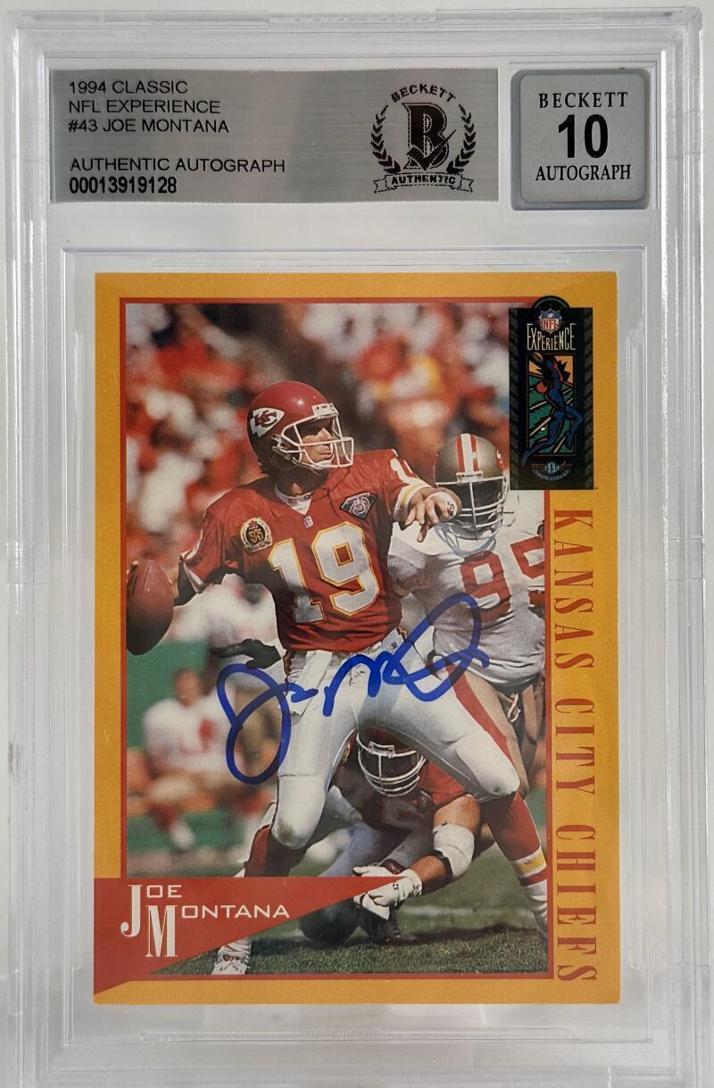1994 Classic NFL Experience #43 Joe Montana Auto Kansas Chiefs BGS Autograph 10