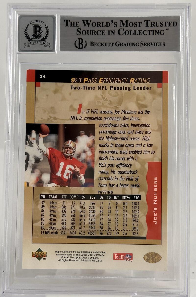 1995 Upper Deck Box Set #34 Joe Montana Auto SF 49ers BGS Autograph 10