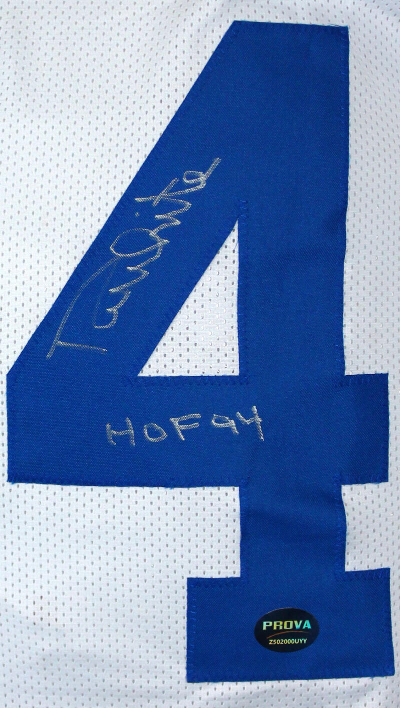 Randy White Autographed White Pro Style STAT Jersey w/HOF-Prova *Silver