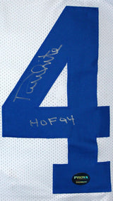 Randy White Autographed White Pro Style STAT Jersey w/HOF-Prova *Silver