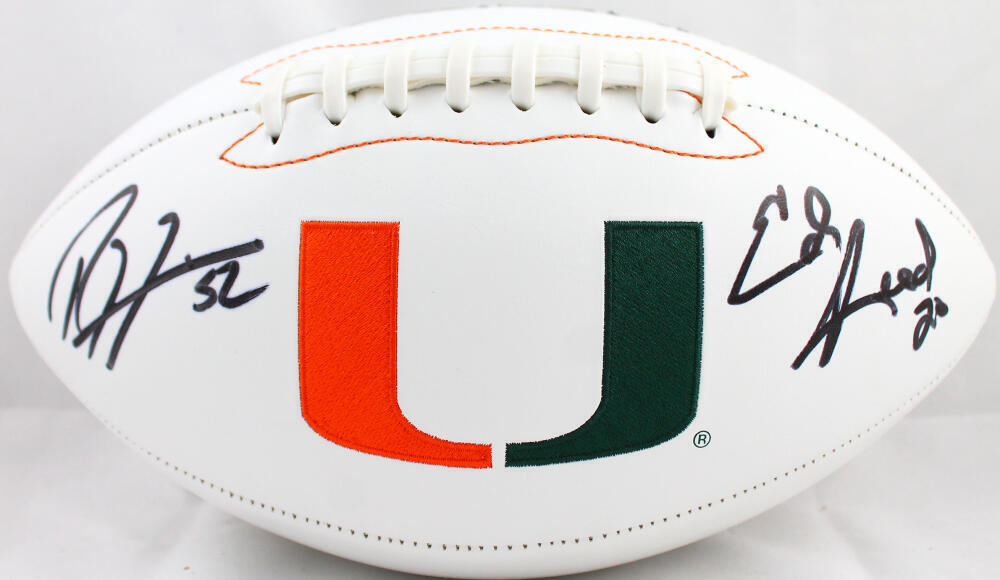 Ed Reed Ray Lewis Autographed Miami Hurricanes Logo Football-Beckett W Hologram