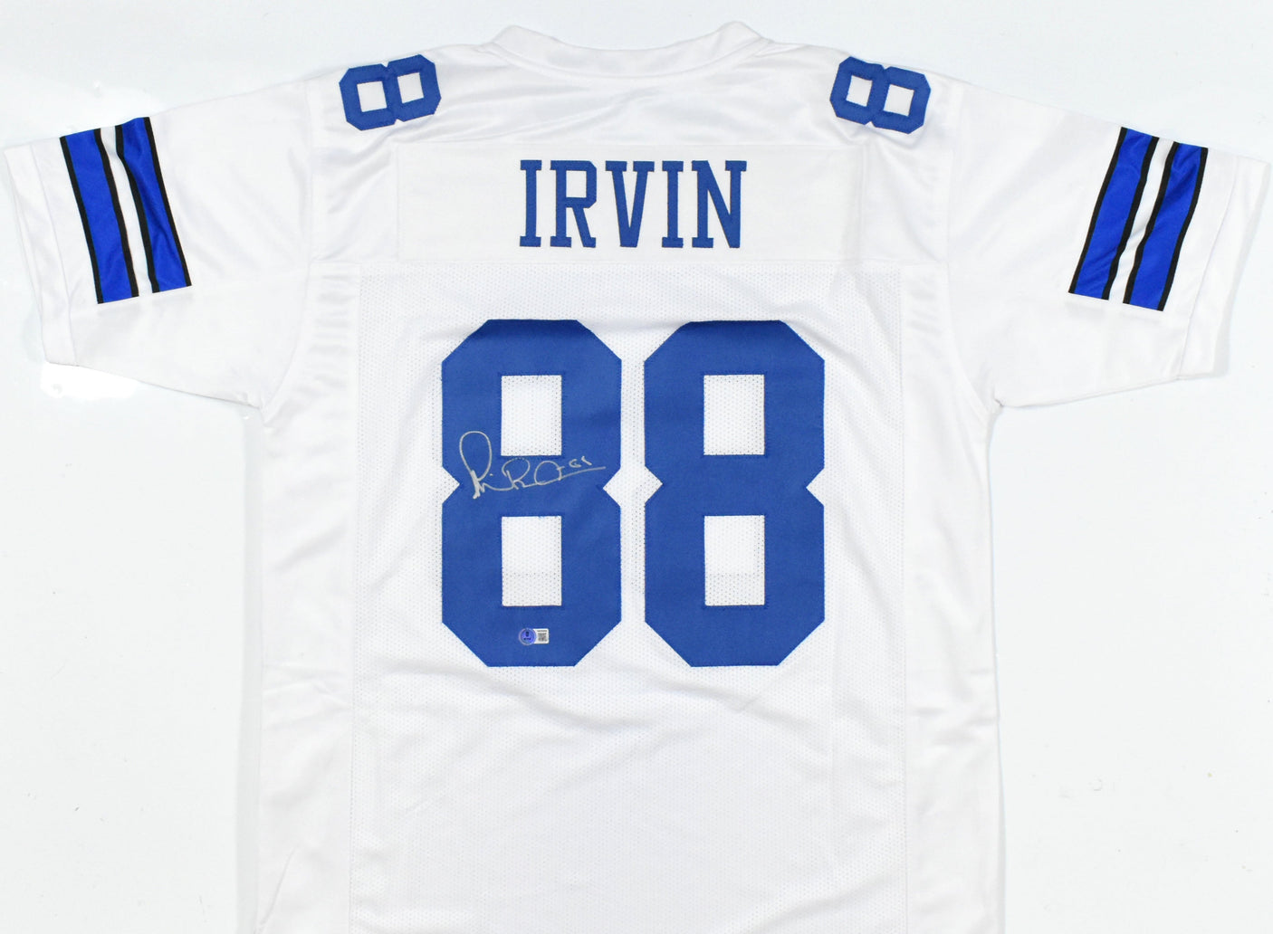 Michael Irvin Autographed White Pro Style Jersey *L8-Beckett W Hologram *Silver