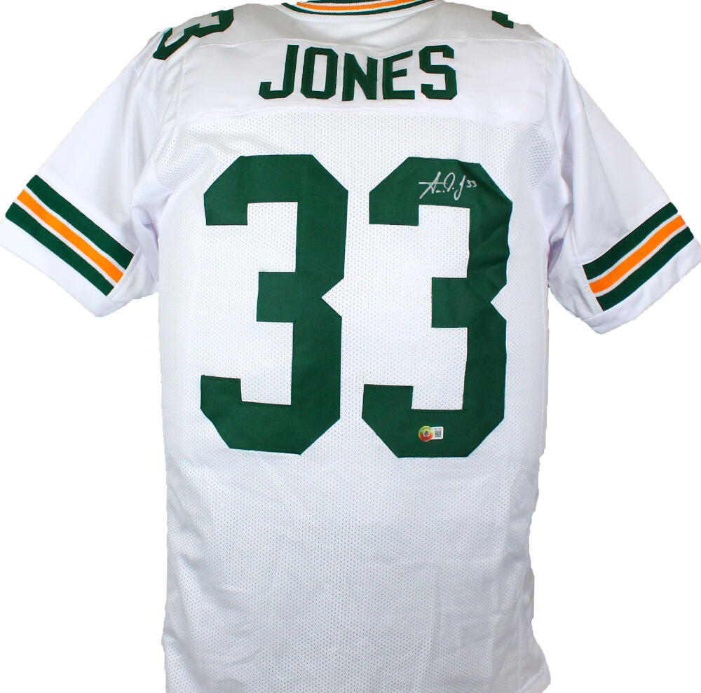 Aaron Jones Autographed White Pro Style Jersey-Beckett W Hologram *Silver