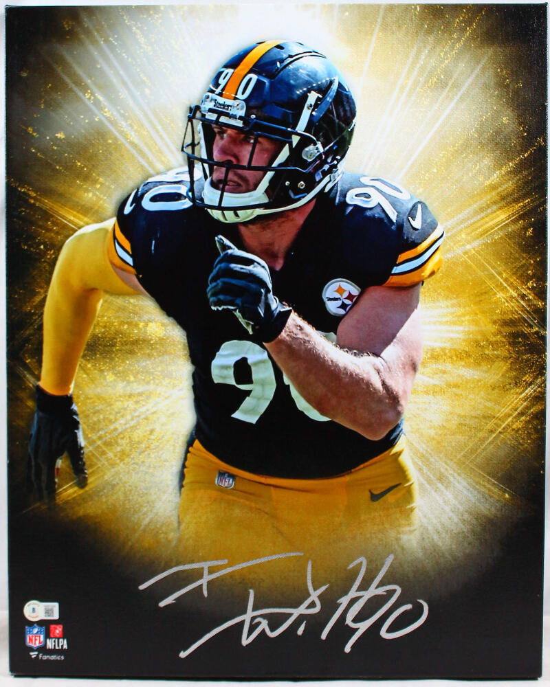 TJ Watt Autographed Steelers Framed 16x20 Stretched Canvas-Beckett W Hologram