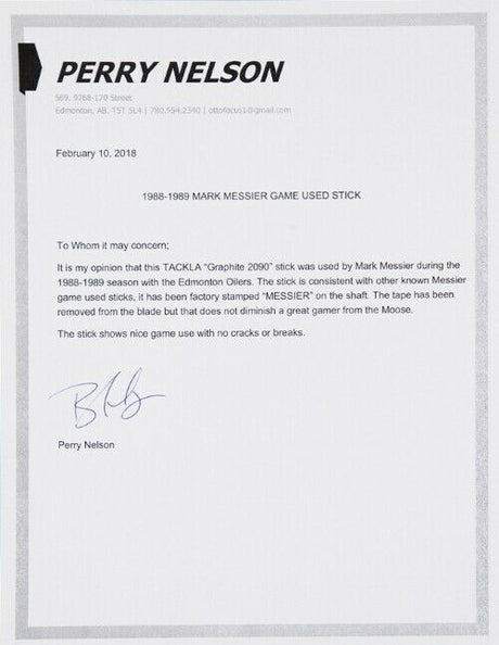 Mark Messier Game Used Oilers 1988 - 89 Tackla Graphite 2090 Stick - Sports Integrity