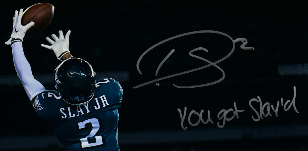 Darius Slay Autographed Eagles 16x20 Spotlight Photo w/Slay'd- Beckett W Holo