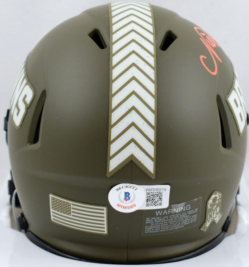 Nick Chubb Signed Browns Salute to Service Speed Mini Helmet- Beckett W Hologram