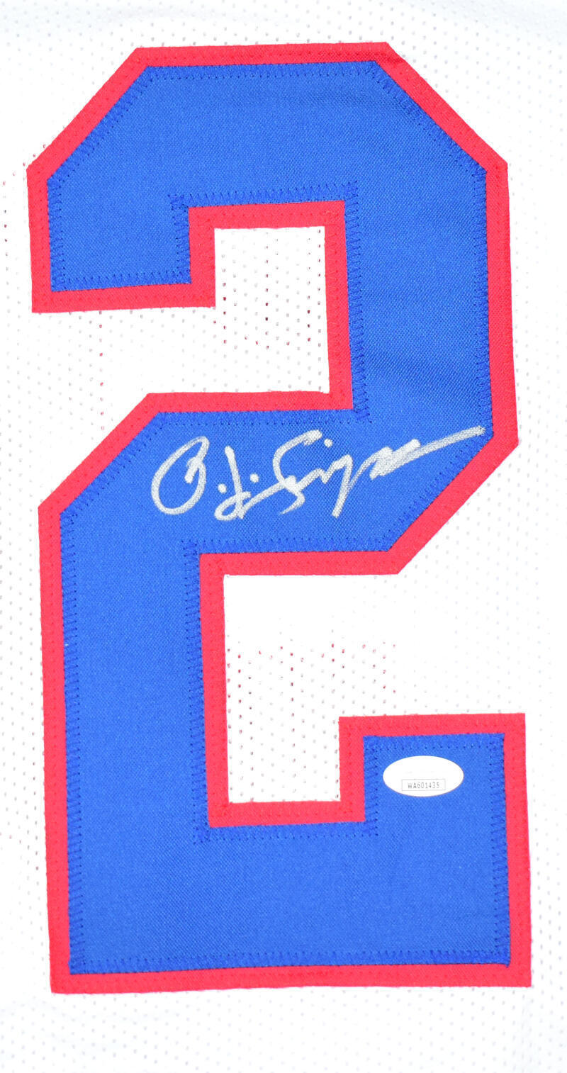 O.J. Simpson Autographed White Pro Style STAT Jersey- JSA W *Black
