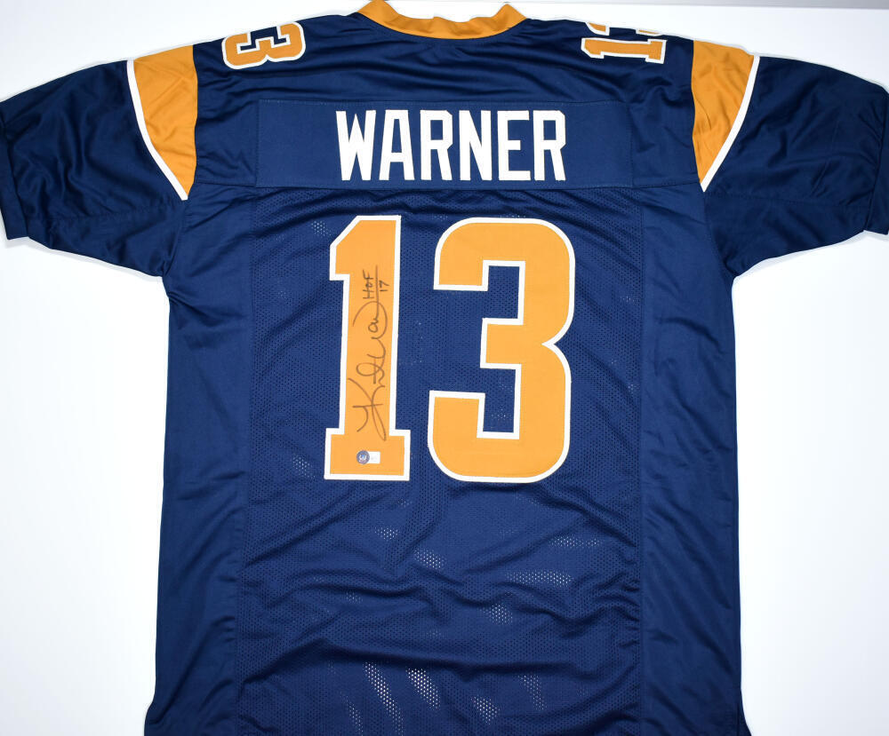 Kurt Warner Autographed Blue/Gold Pro Style Jersey w/HOF -Beckett W Hologram