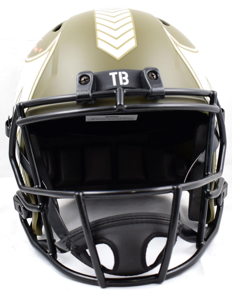 Mike Alstott Signed TB Bucs F/S Salute to Service Speed Helmet w/2 insc.-Beckett